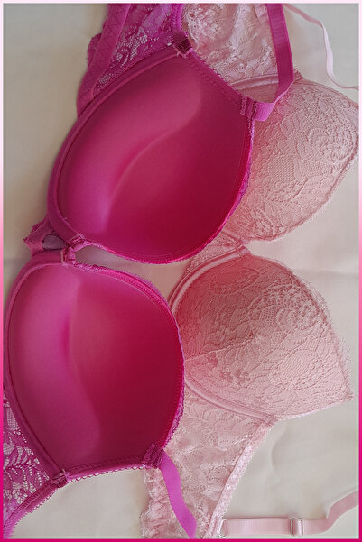 Veille 2-Pack Economical Pink-Fuchsia Ultra-Light Balconet Bra, C and B Cup Underwire Half-Filled Bra Set