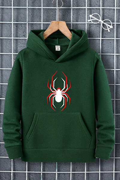 CLASSY.MODA هودي يونيسكس بجيب كنغر وثلاثة خيوط مع طباعة عنكبوت عصرية باللونين...