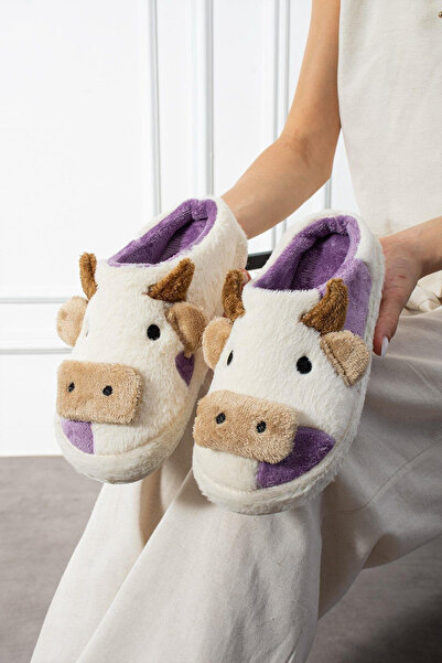 Violon Tatlı İnek Yumuşak Tüylü Peluş Panduf Terlik