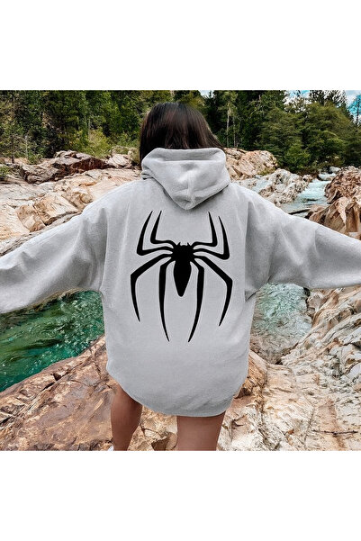 CLASSY.MODA 3 Thread Unisex Hooded Kangaroo Pocket Hoodie Large Black Spider Printed Sweatshirt