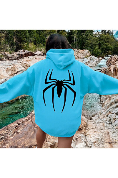 CLASSY.MODA Φούτερ με κουκούλα με 3 κλωστές Unisex με τσέπη καγκουρό, μεγάλο μαύρο φούτερ με στάμπα αράχνης