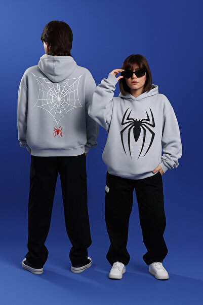 CLASSY.MODA Unisex 3 Thread Hooded Kangaroo Pocket Sweatshirt Front Back Custom Red Black Spider Print