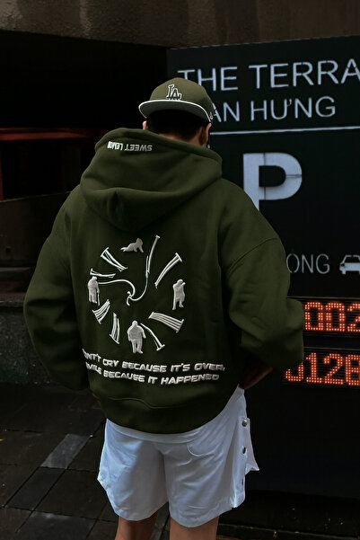 CLASSY.MODA Unisex 3-Thread Hooded Sweatshirt with Kangaroo Pocket, Printed with Text and Figure Pattern on the Back