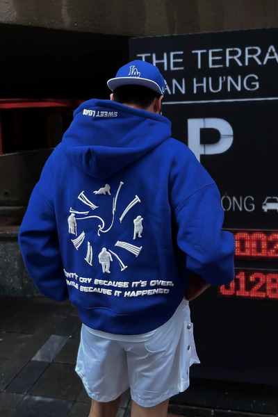 CLASSY.MODA Unisex 3-Thread Hooded Sweatshirt with Kangaroo Pocket, Printed with Text and Figure Pattern on the Back