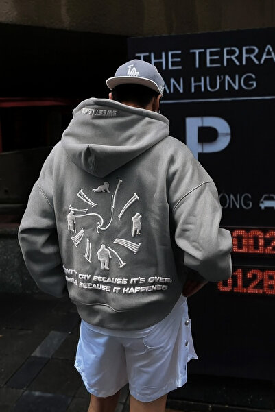 CLASSY.MODA Unisex 3-Thread Hooded Sweatshirt with Kangaroo Pocket, Printed with Text and Figure Pattern on the Back