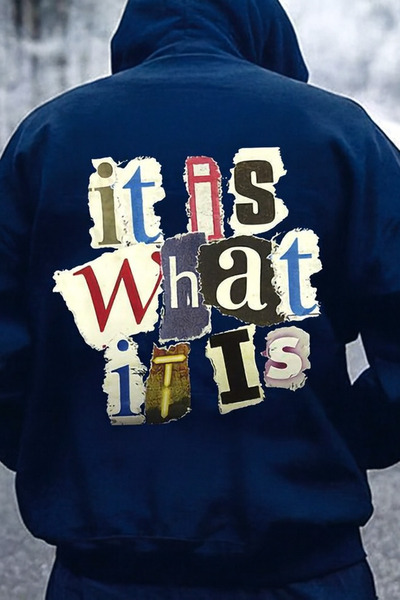 CLASSY.MODA Hanorac unisex cu glugă cu 3 fire, cu buzunar cangur, cu litere c...