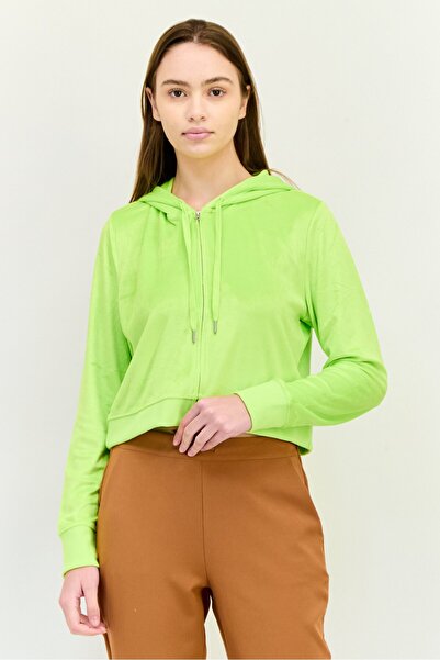 aerie هودي نسائي سادة بأكمام طويلة وسحاب كامل، أخضر ليموني