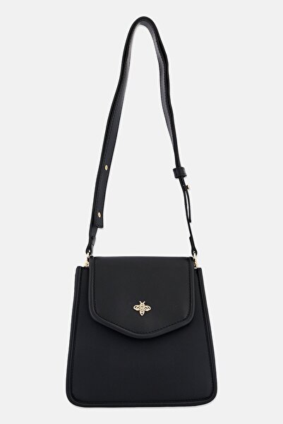 Lucky Bees Women Brand Logo Shoulder Bag, Black