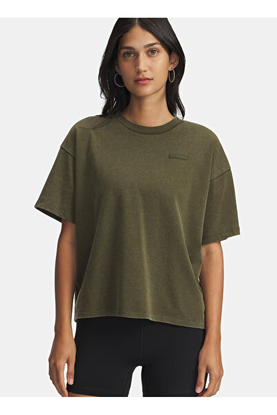 Under Armour 6007690-308-UA HWT Boxy Wash SS Yeşil Bisiklet Yaka Crop Düz Kadın T-Shirt