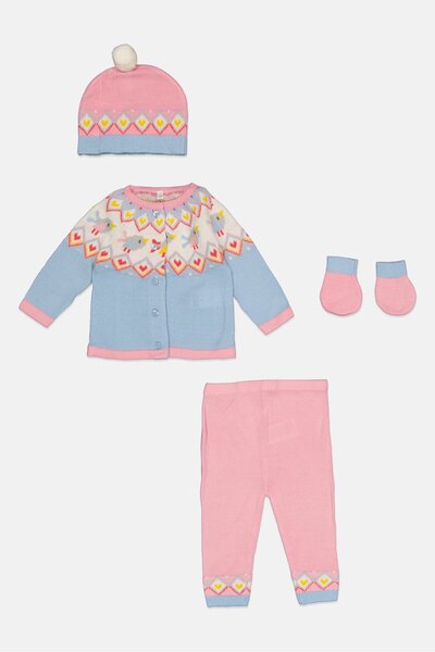 Rock A Bye Baby Boutique Toddlers Girl 4 Pcs Allover Print Sweater And Pants Set, Multicolor