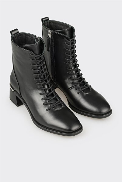 Elle Shoes Siyah Deri Kadın Topuklu Bot