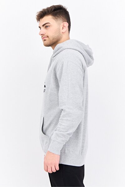 Quiksilver Men Hood With Drawstring Brand Logo Long Sleeve Sweatshirts, Heather Grey