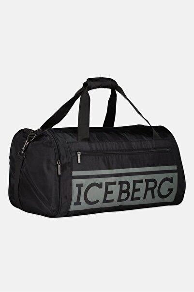 Iceberg Men Brand Logo Duffle Bag, Black