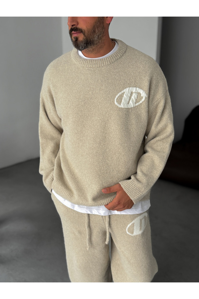 BYBASICMAN Beige g Detailed Oversize Knit Sweater G-18114