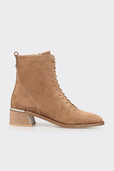 Elle Shoes Taba Deri Kadın Topuklu Bot