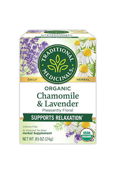 TRADITIONAL MEDICINALS شاي البابونج العضوي والخزامى لتخفيف التوتر، 16 كيس شاي