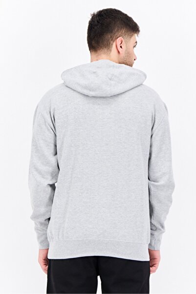 Quiksilver Men Hood With Drawstring Brand Logo Long Sleeve Sweatshirts, Heather Grey