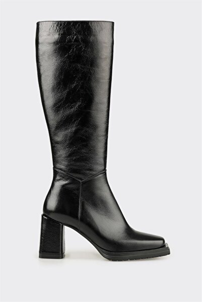 Elle Shoes Siyah Deri Kadın Yüksek Topuk Çizme
