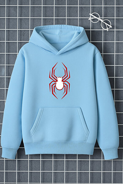 CLASSY.MODA Μοντέρνα μπλούζα με κουκούλα με στάμπα αράχνης με λευκή και κόκκι...