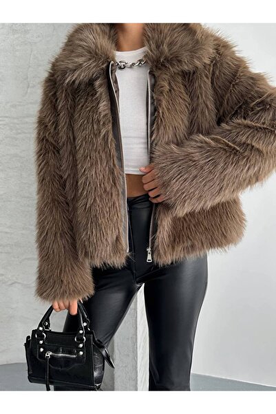 GM Butikk Zr New Season Oversize Faux Fur Zippered Women's Coat