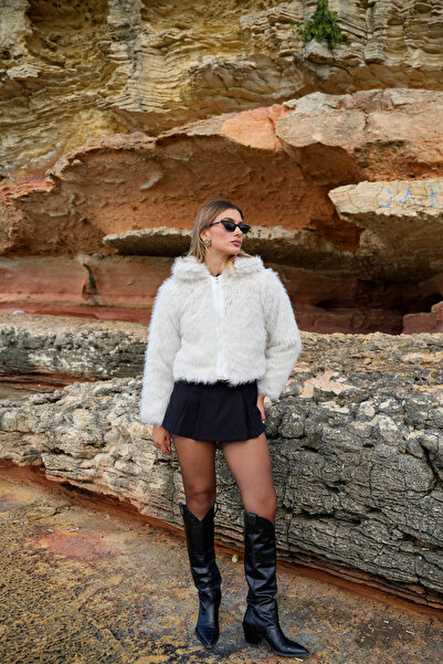 ASEDE Zippered Short Length Soft Texture Lined Fur Coat