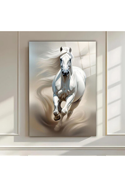 GRAFİVO Asaletin Simgesi Cam Tablo – Beyaz At Portresi (Yüksek Çözünürlük)