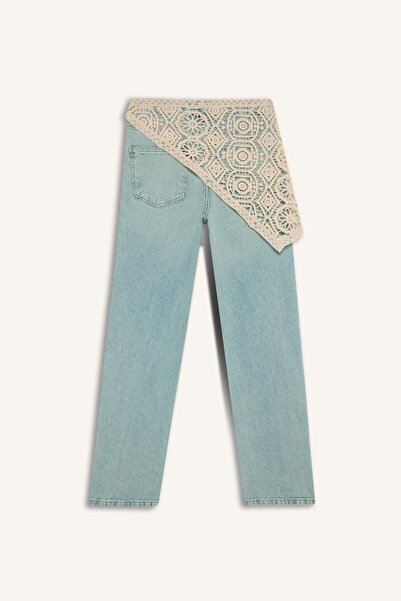 DeFacto Pantaloni confortabili, drepti, cu talie normală, cu detaliu brodat, până la gleznă, pantaloni lavabili G2216AX25WN