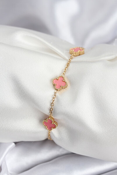 Clariss 316L Steel Gold Color Pink Baby Boy Clover Women's Bracelet - Lisinya