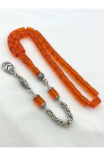 UZN Cut and Crimped Amber Prayer Beads, Wrist Length, Orange