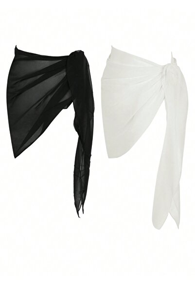 The LOG INVEST Women's Black and White Transparent Waist Tie Pareo 2-Piece