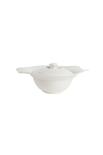 SQUALO Porcelain Bowl with Handle and Lid, Elegant and Modern Design - White 21x17x8.3 cm