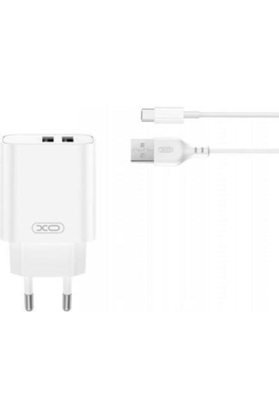 XO Design Incarcator Retea Cu Cablu USB-C CE34 12W 2.4A 2 x USB-A Alb