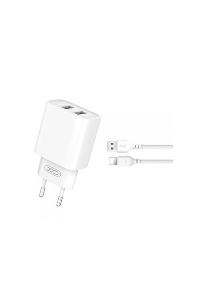 XO Design Incarcator Retea Cu Cablu Lightning CE02C 10.5W 2.1A 2 x USB-A Alb