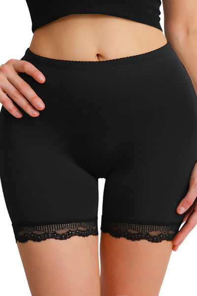 The LOG INVEST Women's Black Pop up Hip Lifter and Shaper Lace Long Shorts Panties