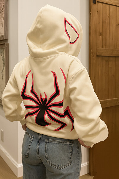 CLASSY.MODA Young Style Unisex Hooded 3 Thread Kangaroo Pocket Sweatshirt Modern Spider Printed