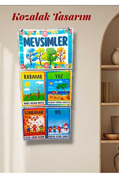 Kozalak Tasarım Mevsimler Afişi Okul ve Sınıflar için Pvc kaplı 3 parça afiş 30*65 cm