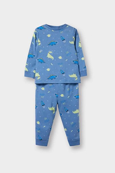 DeFacto Baby Boy Pajama Set Dinosaur Printed Long Sleeve Combed Cotton Top Long Bottom (25 Au)