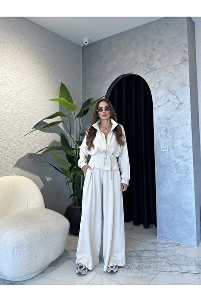 By Merve Darende Modal Suit with Belt Detail Cardigan