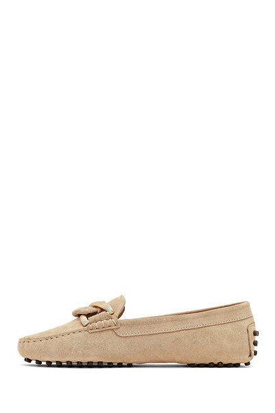 Derimod Women's Beige Buckle Suede Leather Loafer 25Afd290110