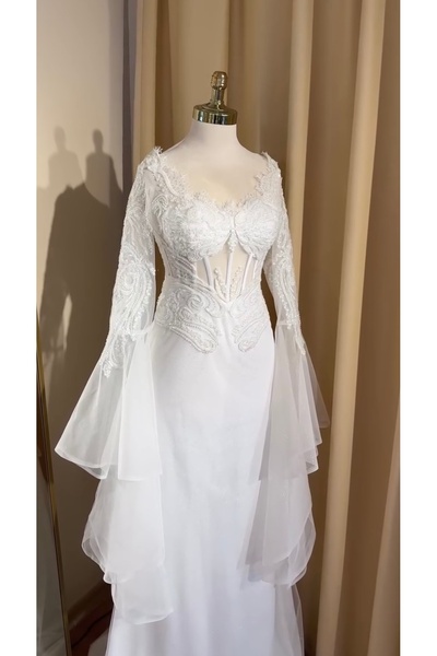 MODA Balık Model Gelinlik-Açılımlı Kol-Zarif