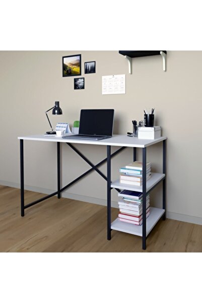 EGEMEV 2 Raflı Metal ÇAİIŞMAMASASI LEPTOP OFİS MASASI BEYAZ 55X120