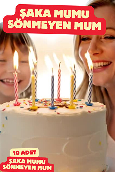 Baloncu Nene 10 Lu Şaka Mumu Sönmeyen Mum Doğum Günü Mum Pasta Mumu Renkli Pasta Mumu