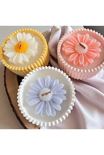 Üçlü Kase Papatyalı Mum