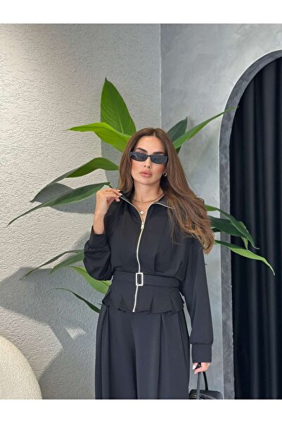 By Merve Darende Modal Suit with Belt Detail Cardigan