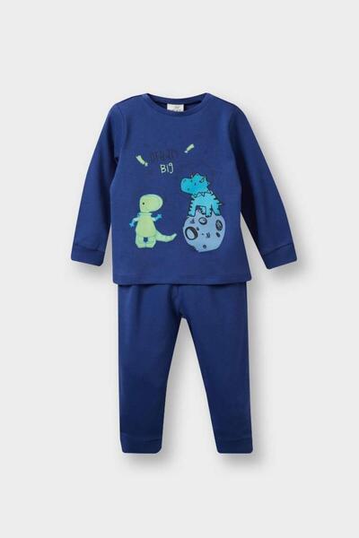 DeFacto Baby Boy Pajama Set Dinosaur Printed Long Sleeve Top Long Bottom (25 Au)