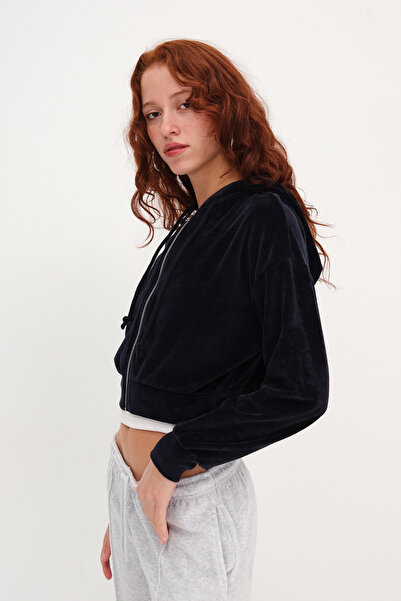 Addax Zippered Velvet Cardigan H10507