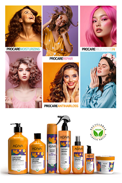 Agiva Care&Beauty Caffeine&Ginseng Dökülme Karşıtı ve Güçlendirici Saç Bakım Şampuanı 1000ML-Vegan