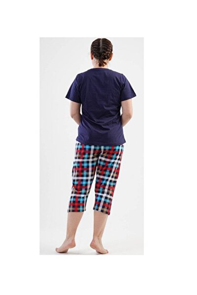 Vienetta Sateen Women's Vienetta cotton pajama set with Believe in Dreams heart print and 3/4 checked pants 4XL