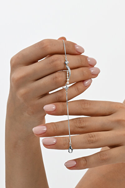 Söğütlü Silver 925 ayar gümüş rodyumlu inci ve zirkon taşlı parıltı seli gümüş bileklik SGTL13060RODAJ