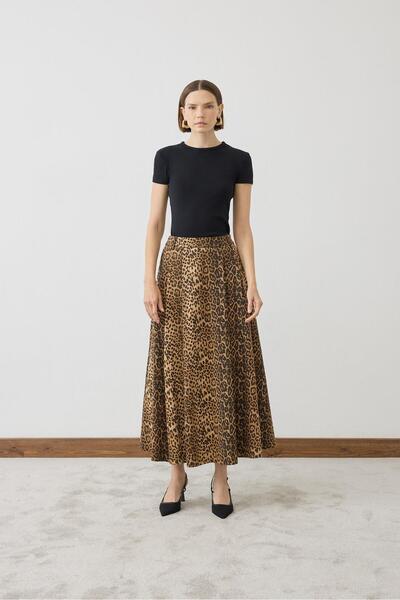 TERZİ DÜKKANI FLAM LEOPAR DESENLİ PİLELİ ETEK LEOPAR